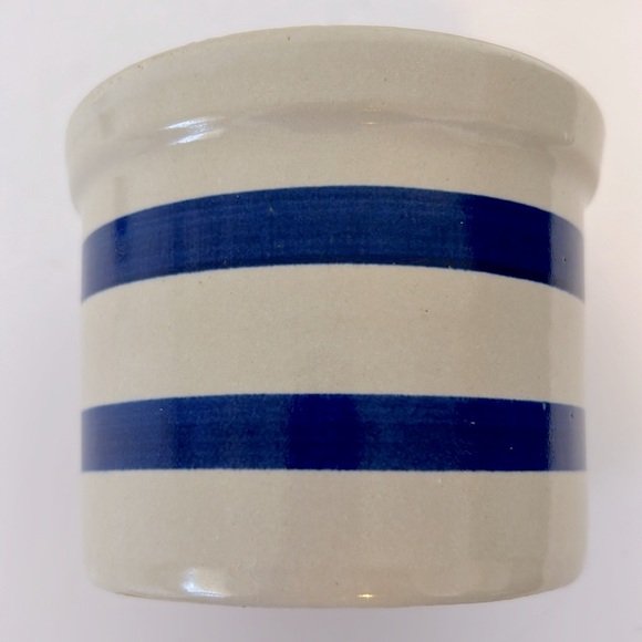 Robinson Ransbottom Vintage Stoneware Pint Cream Blue Stripes Crock & Rare Lid - Picture 7 of 7